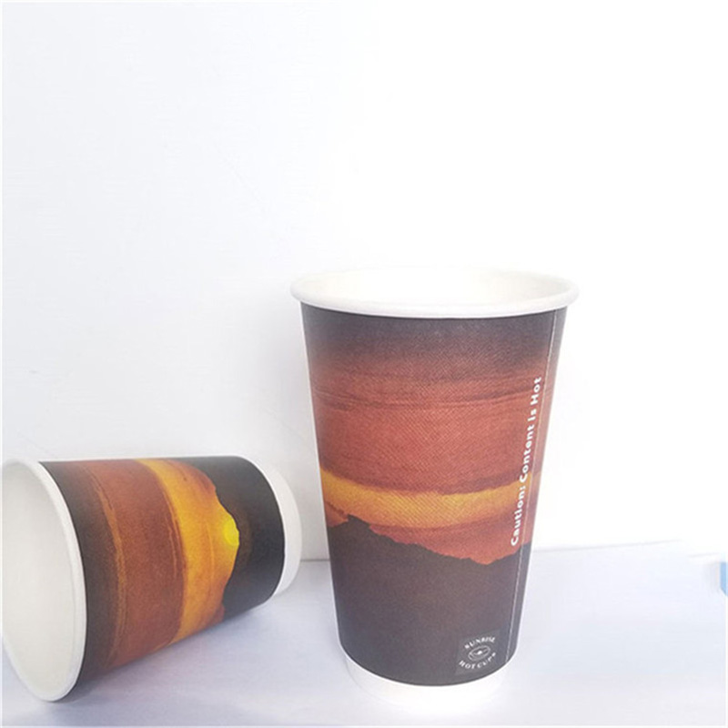 Excellent quality low price double wall coffee paper cup with lid fan coated pe