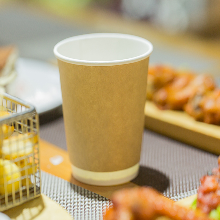 Customizable Disposable Kraft Double Wall Paper Cup with Lid